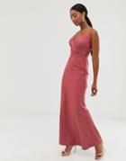 Little Mistress Lace Top Fishtail Maxi Dress In Dark Coral - Pink