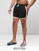 Asos Plus Runner Swim Shorts In Black With Triple Binding - Black