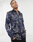River Island Long Sleeve Shirt With Chain Print In Black