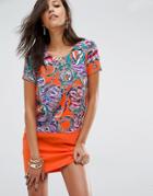 Versace Jeans Flower And Chain Print Shift Dress With Front Pocket - Multi