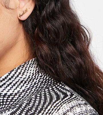Hoops + Chains Ldn Crawler Stud Earrings With 'fuck It' Slogan In 18kt Waterproof Gold Plate
