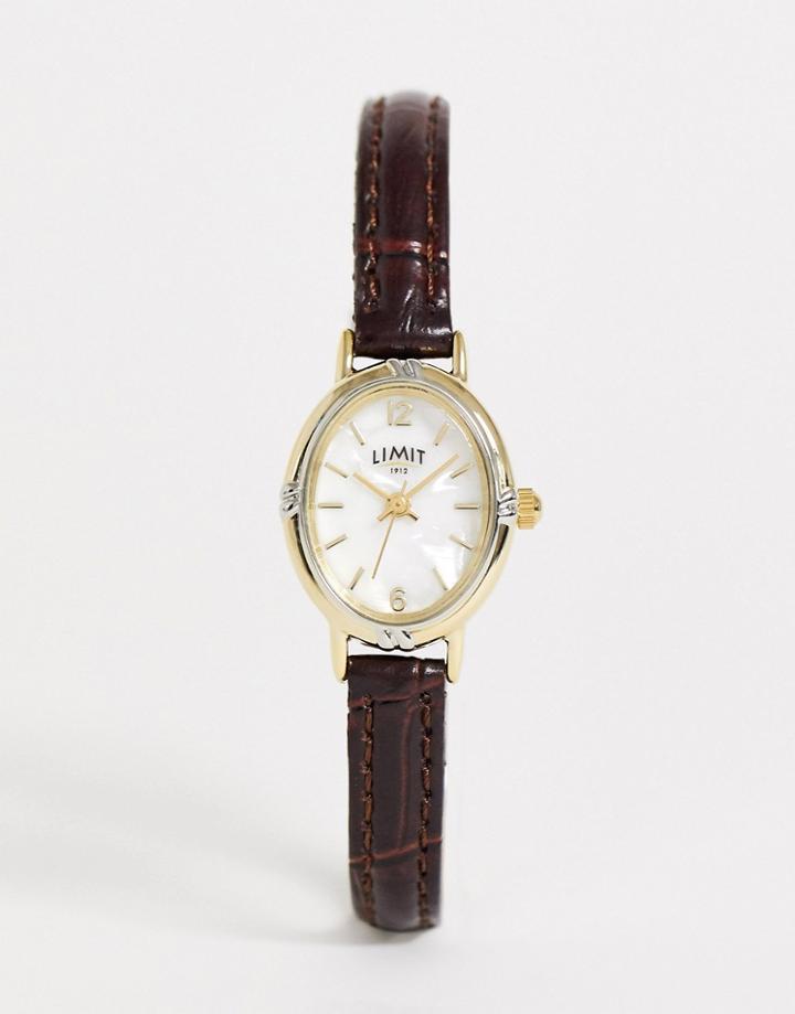 Limit Faux Leather Watch In Brown With Oval Dial