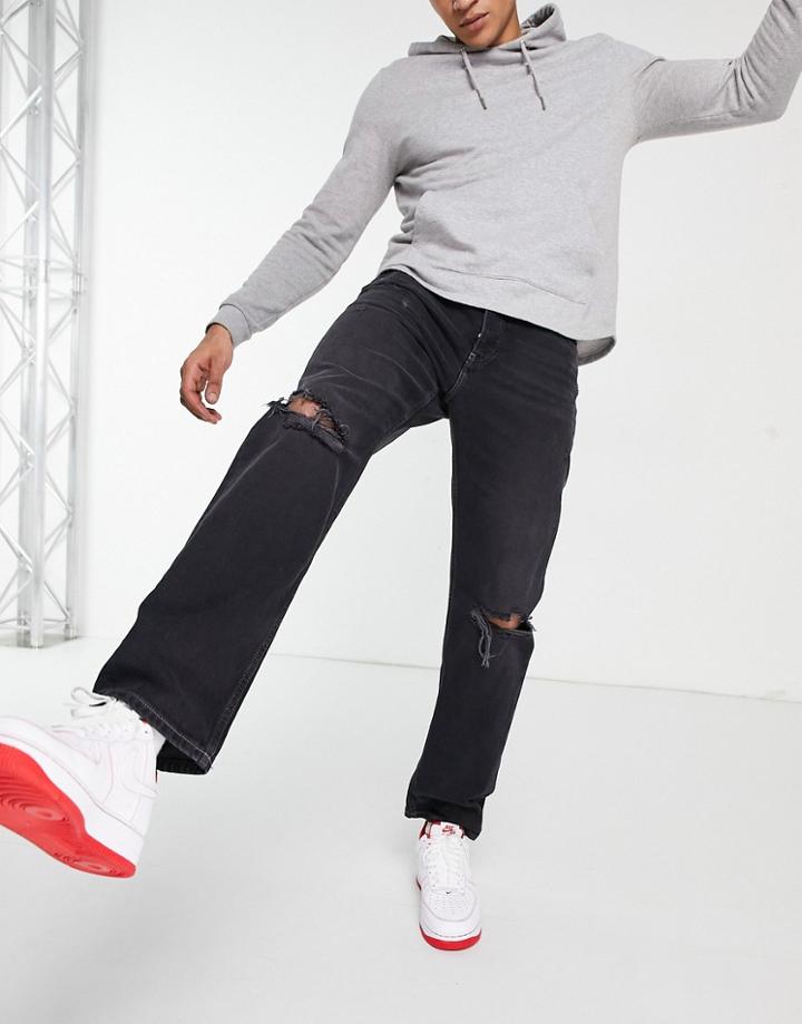 Tommy Jeans Ethan Relaxed Straight Fit Jeans In Distressed Black Wash
