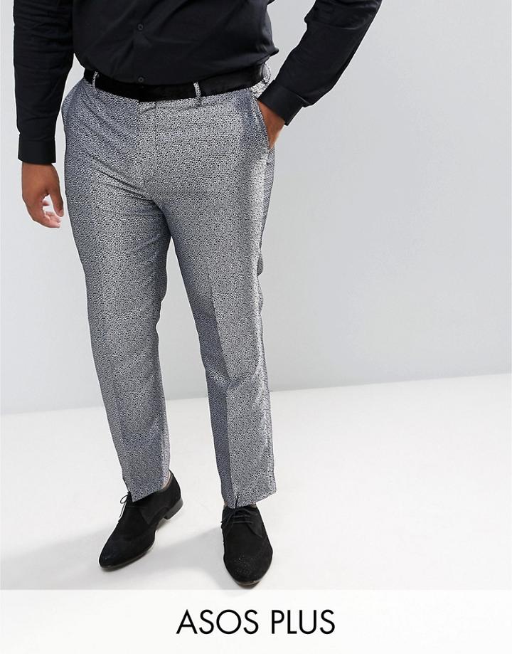 Asos Plus Slim Tuxedo Suit Pants In Silver Leopard Print - Silver