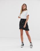 Asos Design Mini Wrap Skirt In Polka Dot Print-black
