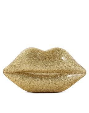 Lulu Guinness Lips Clutch In Gold Glitter - Gold