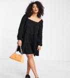 Asos Design Curve Tiered Square Neck Smock Mini Dress In Black