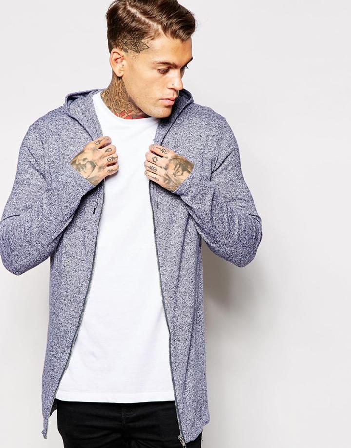 Asos Longline Knitted Zip Through Hoodie - Blue Twist