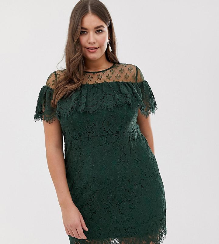 Lovedrobe Lace Paneled Bardot Dress - Green