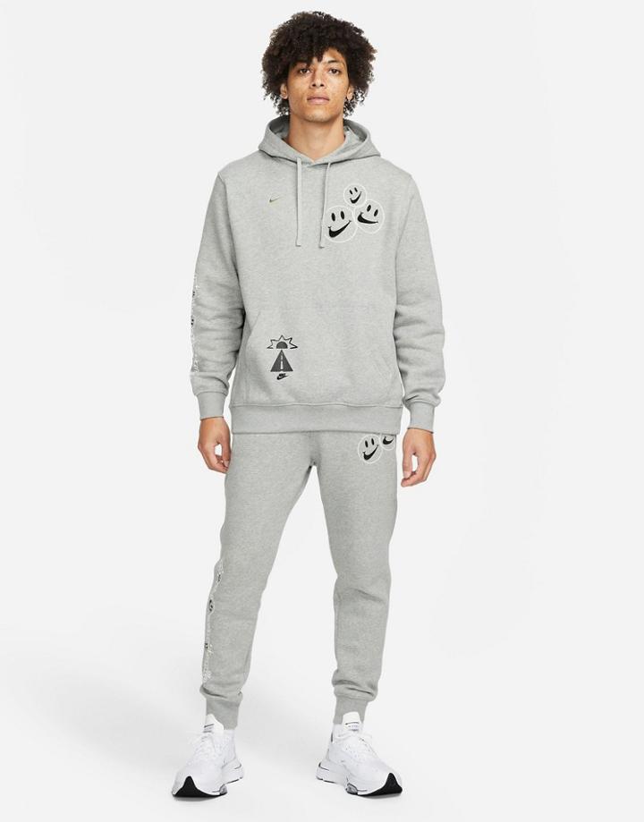 Nike Go The Extra Smile Pack Graphic Fleece Hoodie In Gray Heather