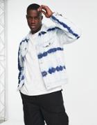 Lee Rider Relaxed Fit Acid Wash Stripe Denim Jacket In Bleach Wash-blue