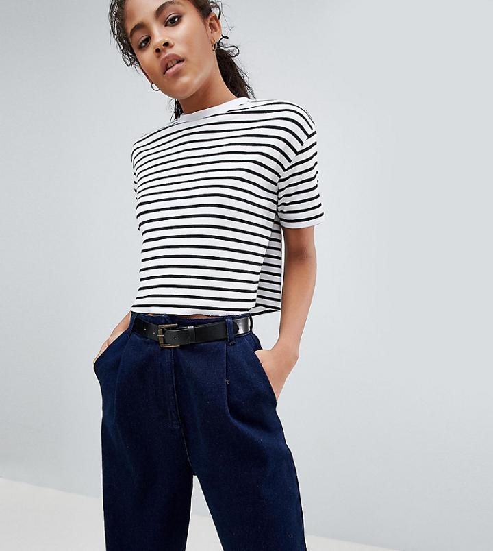 Asos Design Tall Boxy Crop Stripe T-shirt In Rib-multi