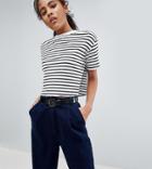 Asos Design Tall Boxy Crop Stripe T-shirt In Rib-multi