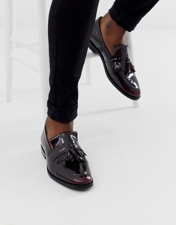 Walk London West Tassel Loafers In Burgundy High Shine - Red