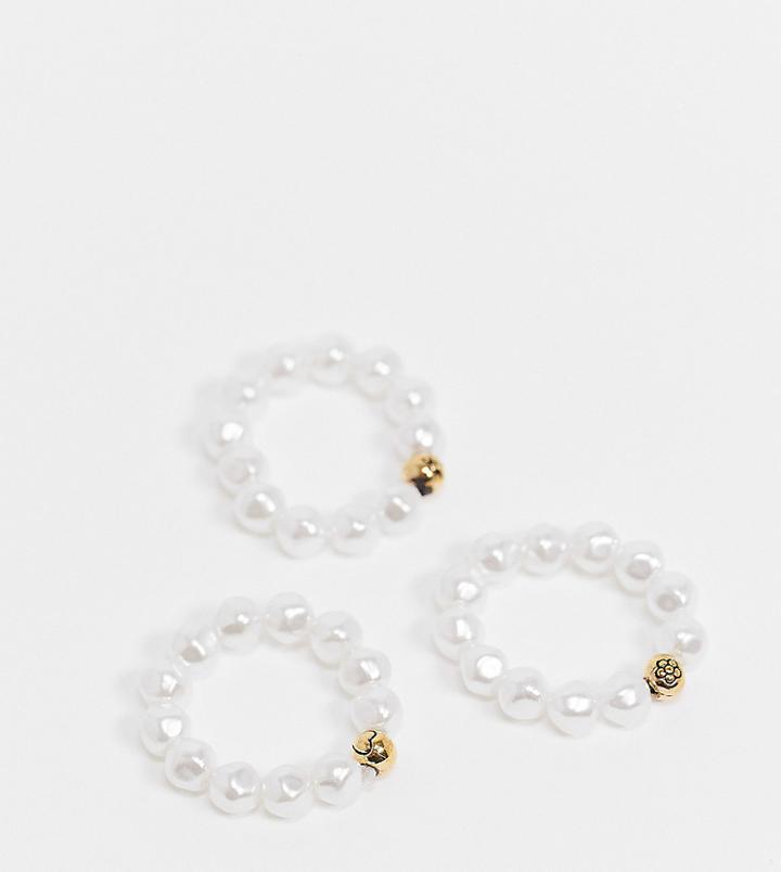 Reclaimed Vintage Inspired Pearl Stretch Ring Multipack-white