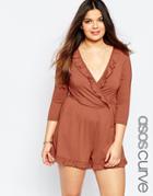 Asos Curve Romper With Ruffle Detail - Pink