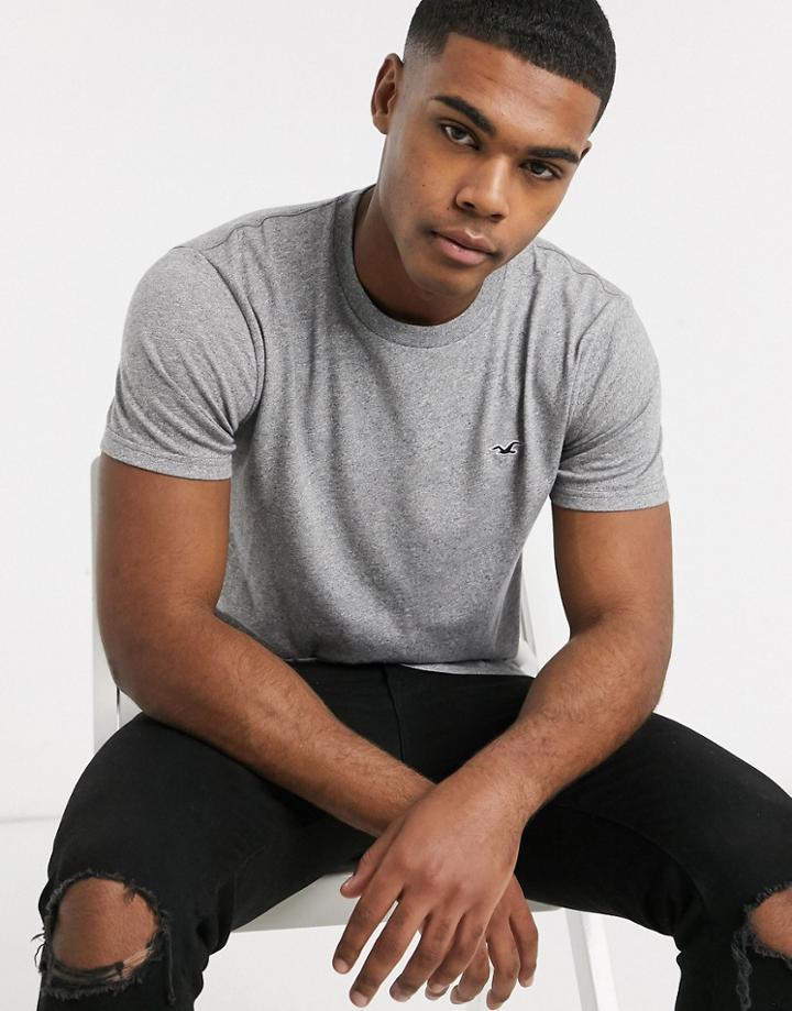 Hollister Crew Neck Seagull Logo T-shirt In Gray-grey