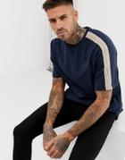 River Island T-shirt With Tape Detail In Navy - Navy