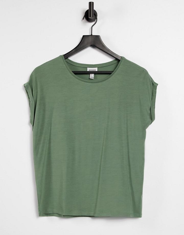 Vero Moda Aware Scoop Neck T-shirt In Khaki-green