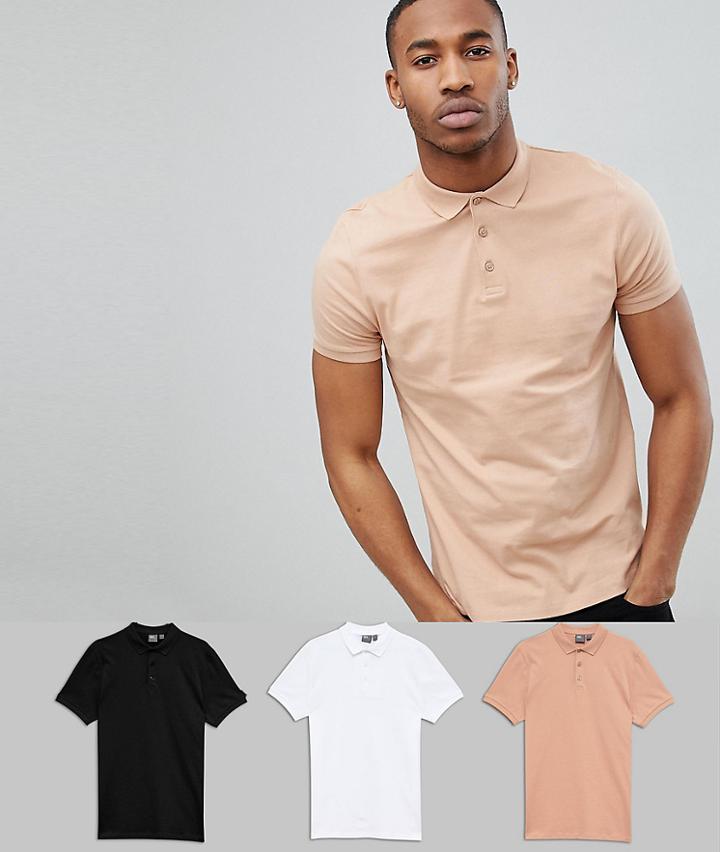 Asos Design Polo In Jersey 3 Pack Save - Multi