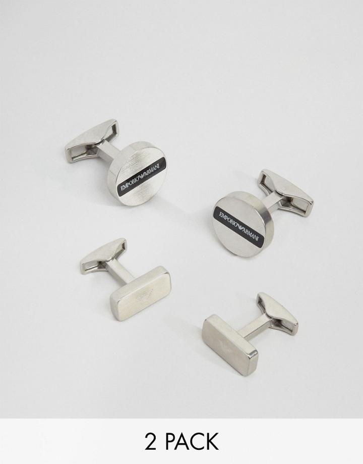 Emporio Armani Logo Cufflinks In 2 Pack - Silver