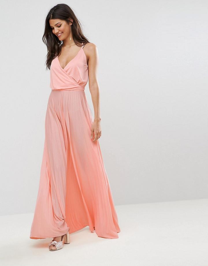 Asos Blouson Wrap Maxi Dress With Tie Waist - Orange