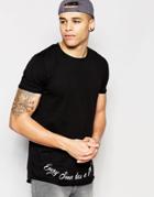 Asos Super Longline T-shirt With Crew Neck And Printed Use Code Hem - Black