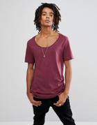 Asos Design Slinky T-shirt With Scoop Neck In Red - Blue