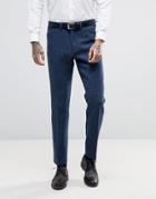 Asos Wedding Slim Suit Pants In Harris Tweed Check In 100% Wool - Blue