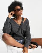 Abercrombie & Fitch Slouchy V Neck Sweater In Dark Gray-grey
