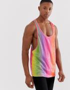 Asos Design Festival Extreme Racer Back Tank With Vertical Rainbow Sequins - Multi