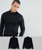 Asos Design Skinny 2 Pack Black Shirt Save - Black