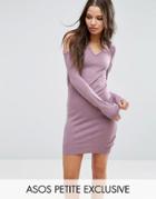 Asos Petite Sweater Dress With V Neck And Cold Shoulder - Purple