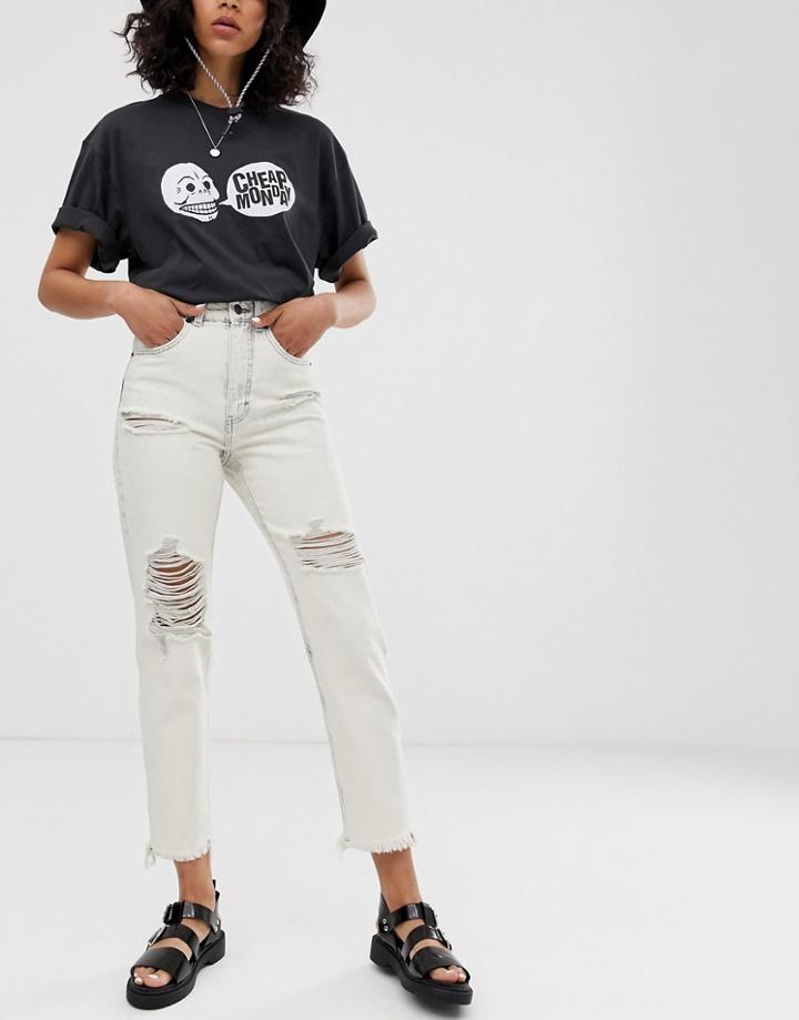Cheap Monday Organic Cotton Donna Rigid Mom Jeans With Distressing-white