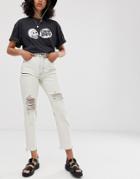 Cheap Monday Organic Cotton Donna Rigid Mom Jeans With Distressing-white