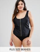 Junarose Zip Tankini Top - Black