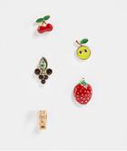 Monki Audrey 5-pack Fruit Earrings In Multi-gold