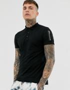 Asos Design Skinny Polo Shirt With Stretch And Ma1 Pocket In Black