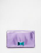 Asos Co-ord High Shine Bow Clutch Bag - Purple