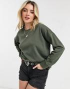 Cotton: On Long Sleeve Fleece Crew Neck Top In Khaki-green