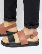 Asos Sandals In Black And Tan Leather With Wedge Sole - Tan