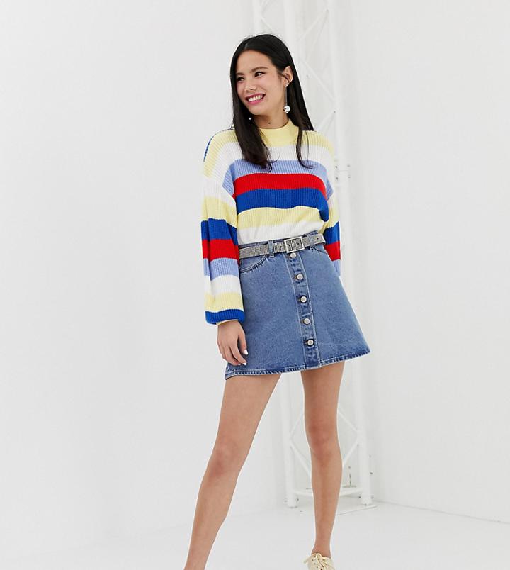 Monki Button Up A-line Skirt In Blue