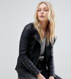 Brave Soul Tall Pu Biker Jacket With Lace Up Sleeve Detail - Black