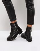 Asos Alec Leather Studded Lace Up Boots - Black