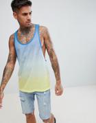 Asos Design Extreme Racer Back Tank With Ombre Dip Dye In Blue - Blue
