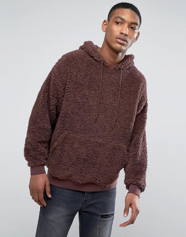 Asos Oversized Hoodie In Borg - Brown