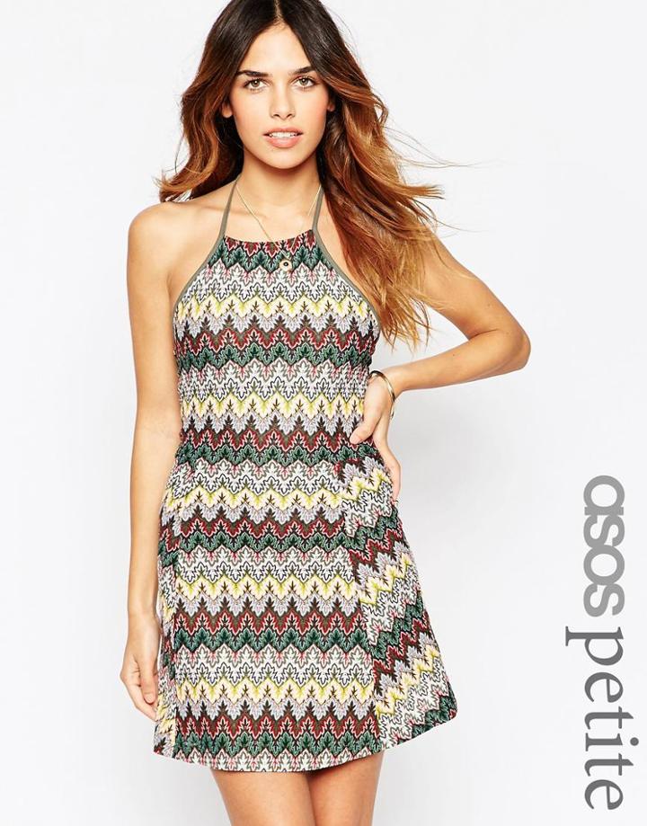 Asos Petite Exclusive 90's High Neck Skater Dress In Zig Zag Stripe Knitted Jacquard - Multi