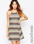 Asos Petite Exclusive 90's High Neck Skater Dress In Zig Zag Stripe Knitted Jacquard - Multi