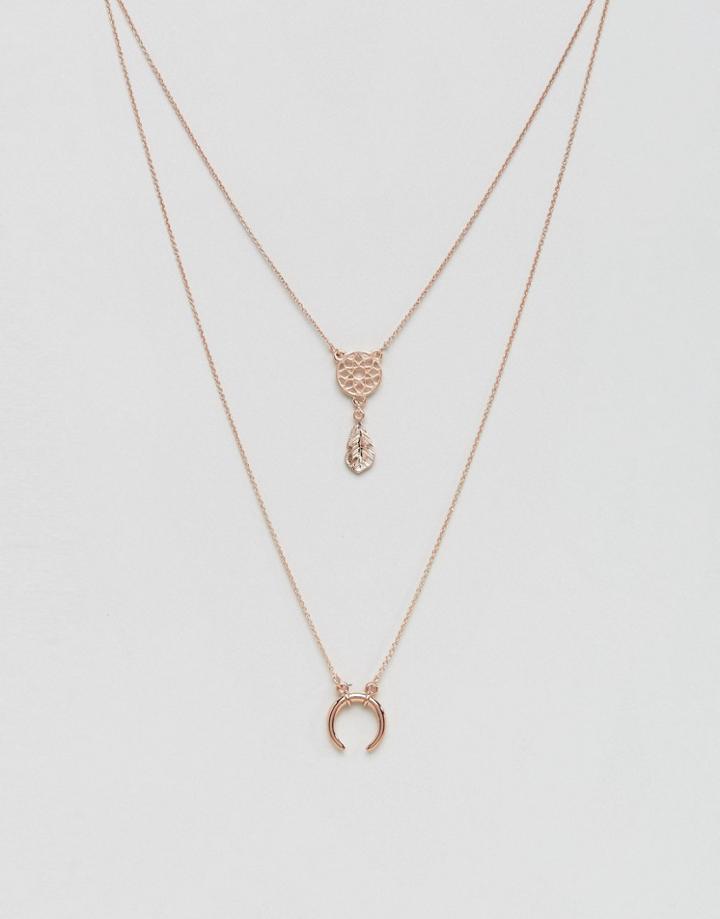 Asos Dreamcatcher Multirow Necklace - Copper