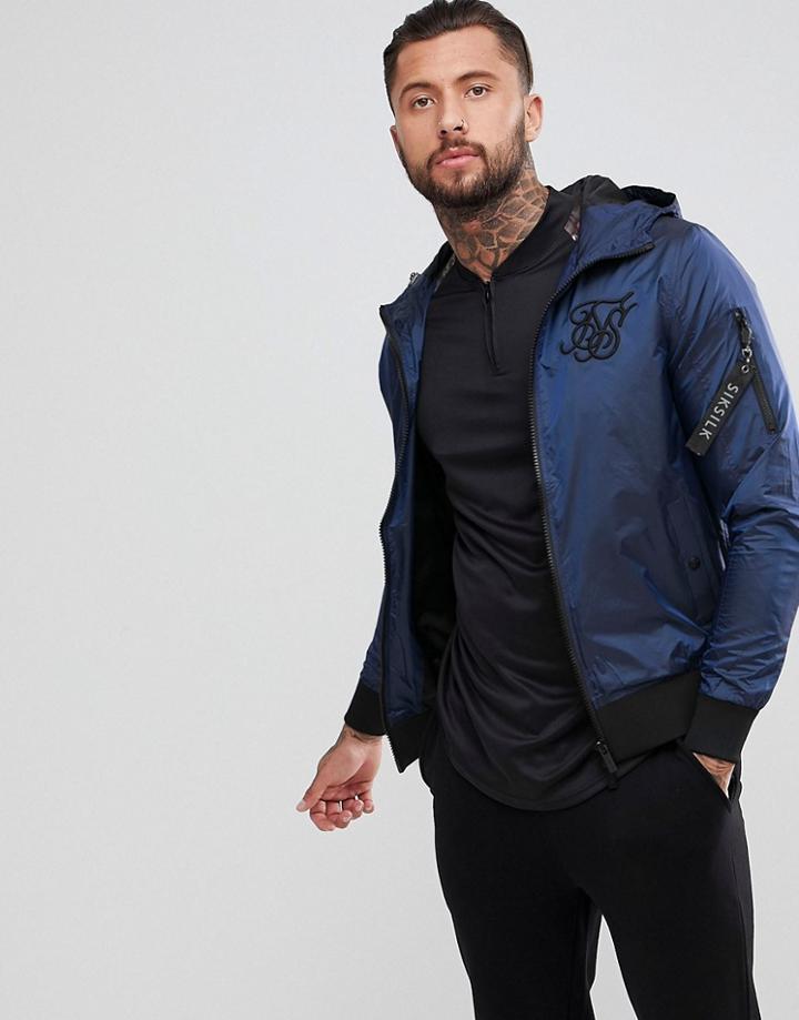 Siksilk Windbreaker Jacket In Iridescent Navy - Navy